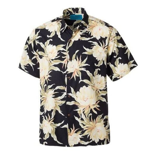 Island Eddies Other - Men’s Hawaiian Aloha Shirt Black Cream Floral – Short Sleeve – New – Made in HI